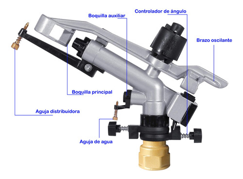 Aspersores de Riego Para Jardin 1-1/2 Riego Agrícola R-20-30m Plata amarillo