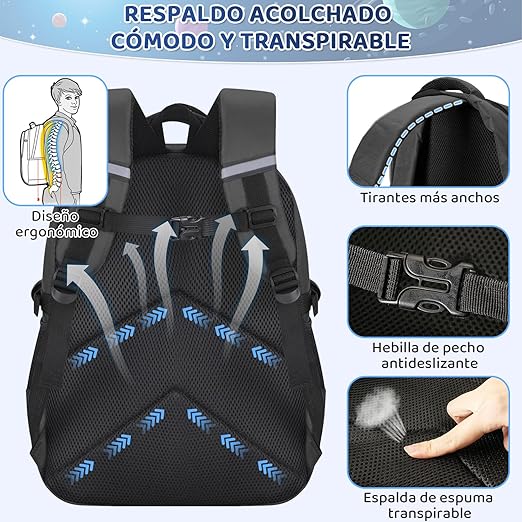A Nasjac Mochilas Escolares para Niños, 5 Piezas Bolsa Escolar de Astronauta Espacio Gran Capacidad con Fiambrera