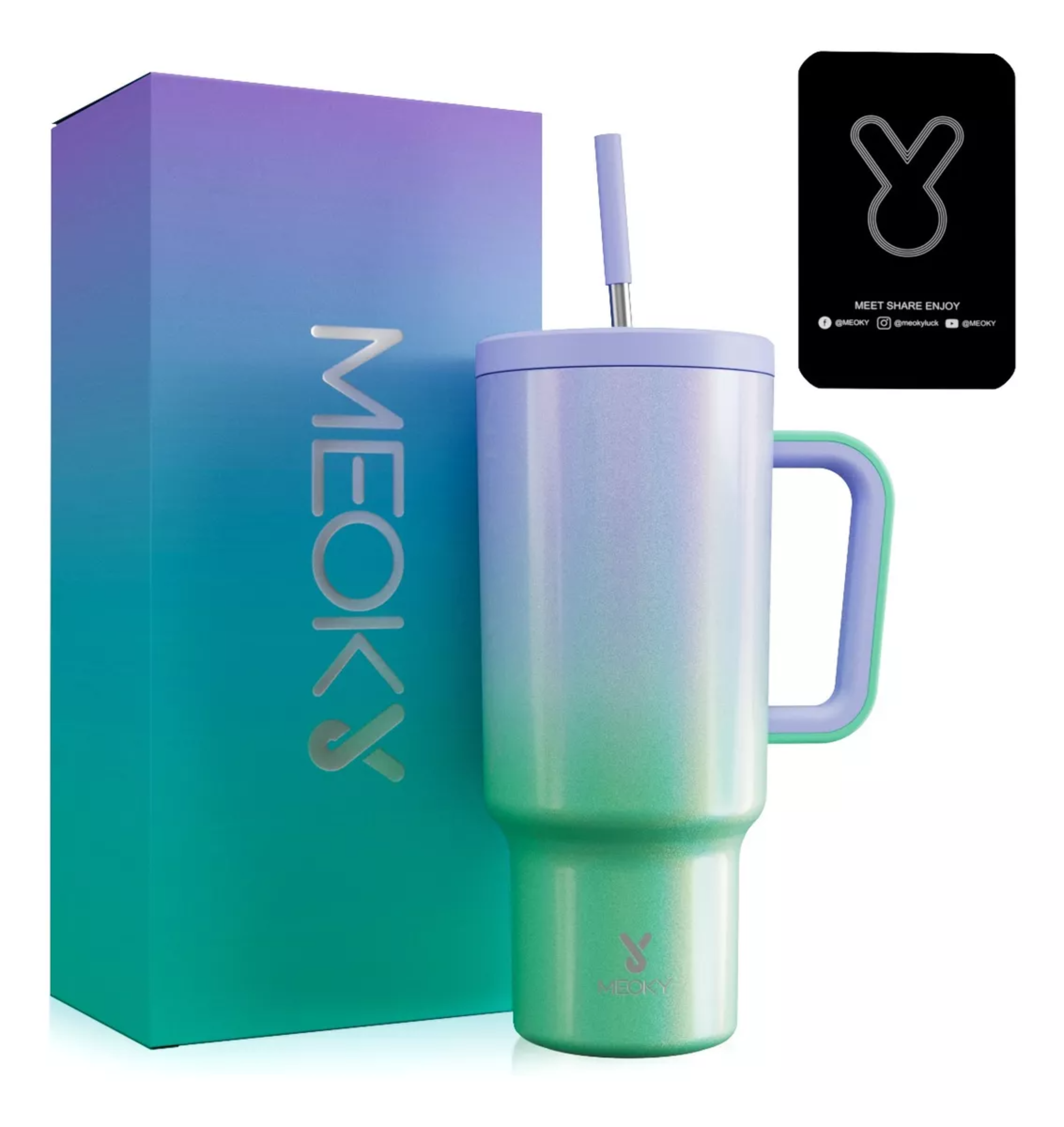 Meoky Vaso 40oz Con Asa, Taza De Viaje De Acero Inoxidable