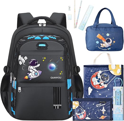 A Nasjac Mochilas Escolares para Niños, 5 Piezas Bolsa Escolar de Astronauta Espacio Gran Capacidad con Fiambrera
