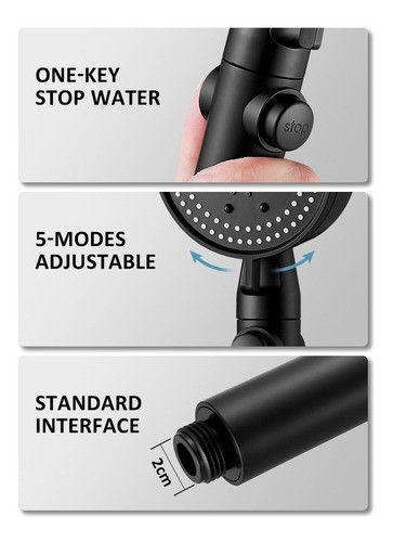 Regadera Kit De Ducha Tipo Telefono De Mano Acero Inoxidable negra
