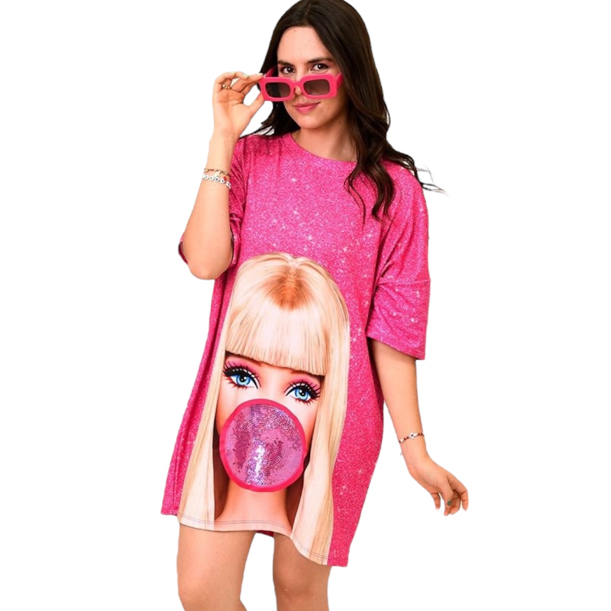 Maxiblusa Bluson Mini Vestido Playera Rosa Mujer