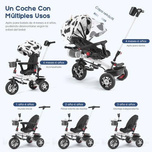 5 En 1 Carriola De Bebé Baston Tipo Triciclo Plegabl Portáti