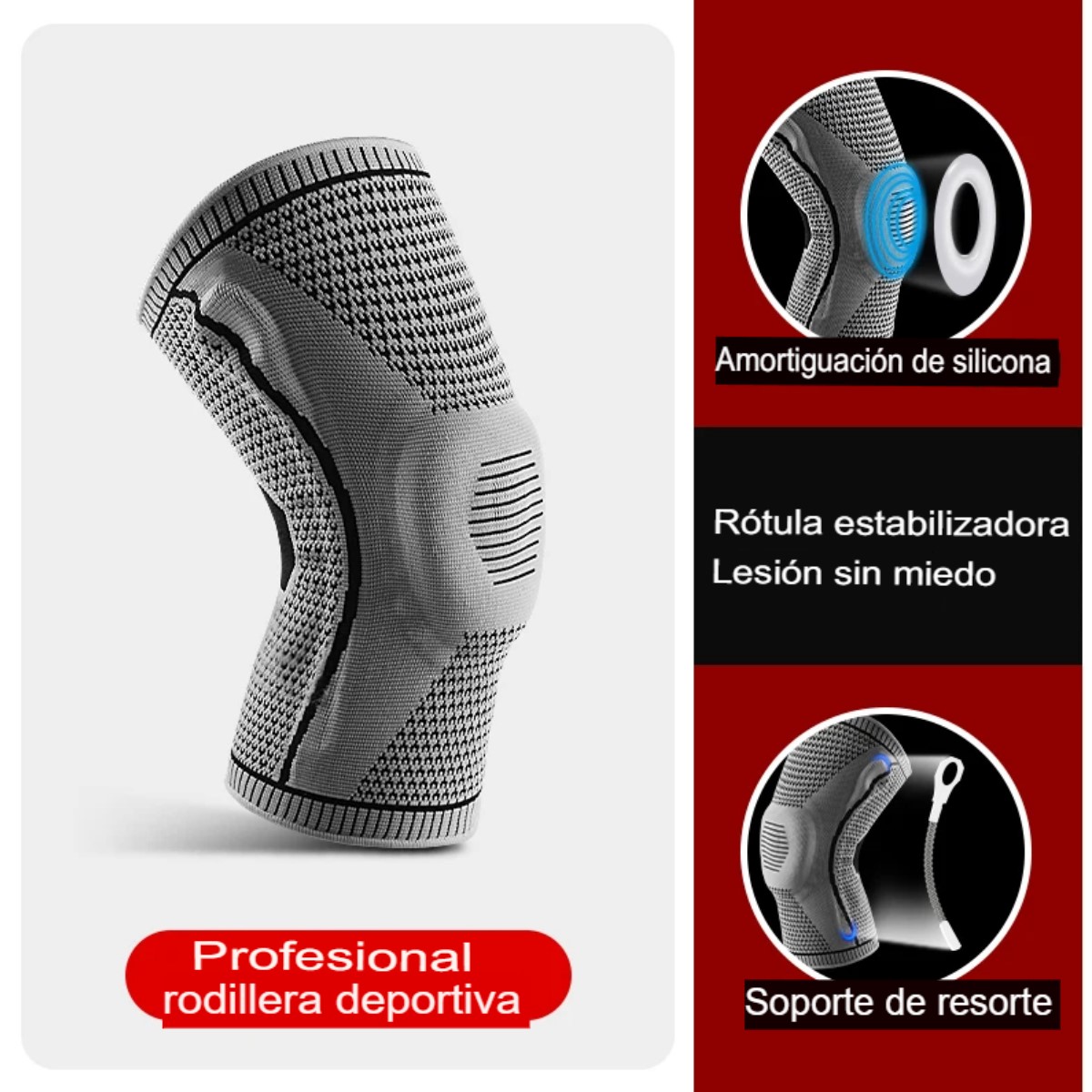 Rodillera deportiva M negro blanco profesional almohadilla TPE soporte elástico antideslizante gel
