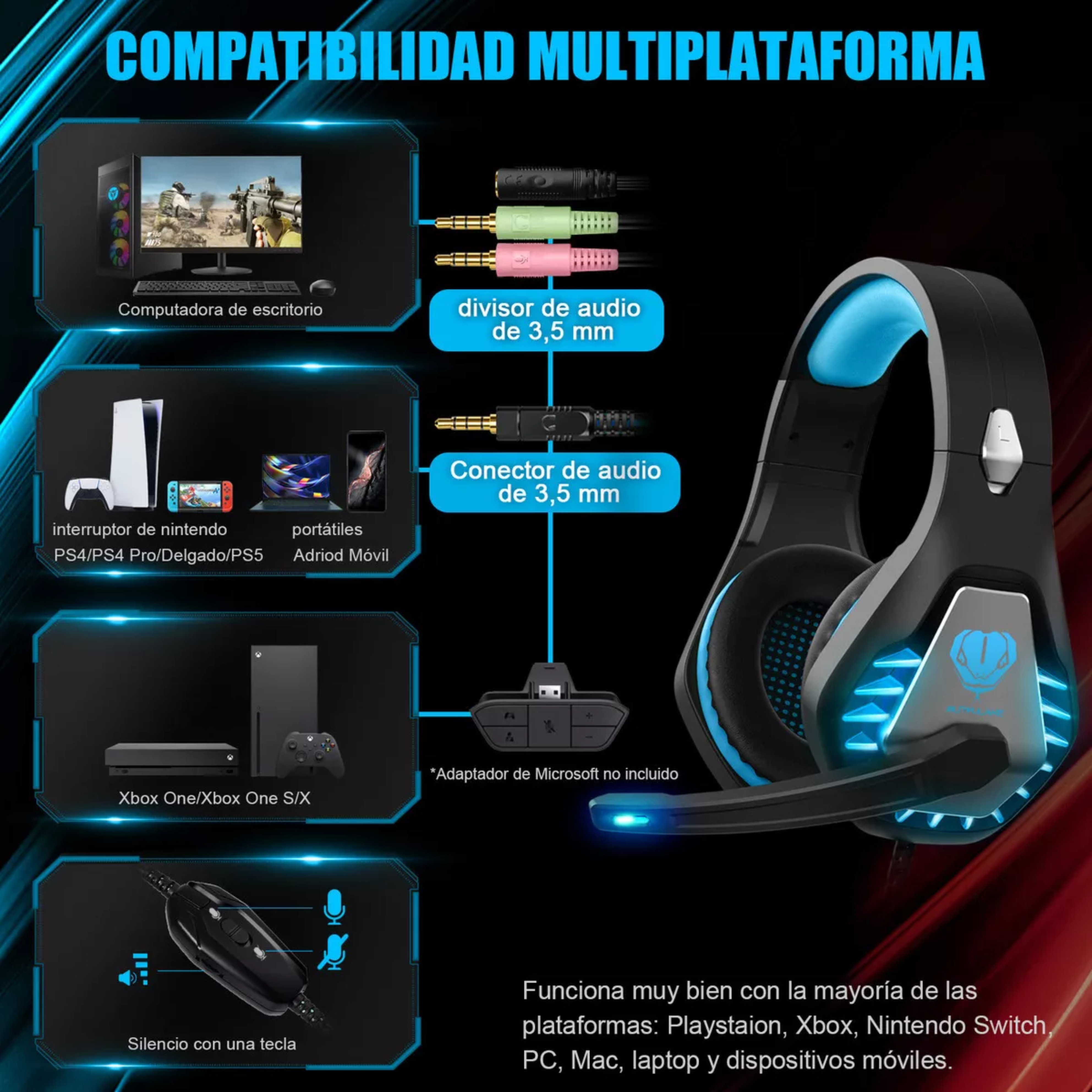 Auriculares Pacrate Gamer Gh-1 Con Microfono Color Luxury Black