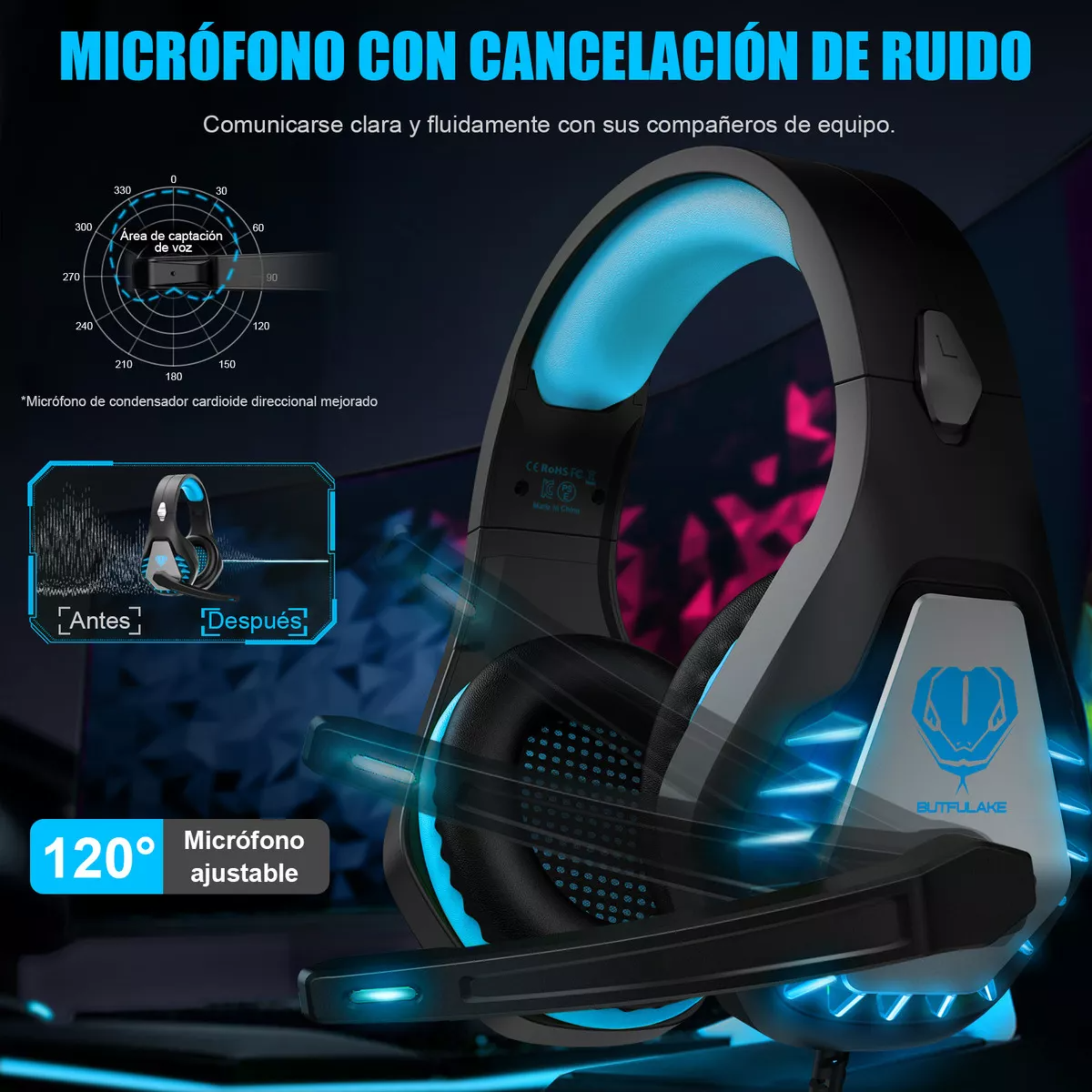 Auriculares Pacrate Gamer Gh-1 Con Microfono Color Luxury Black
