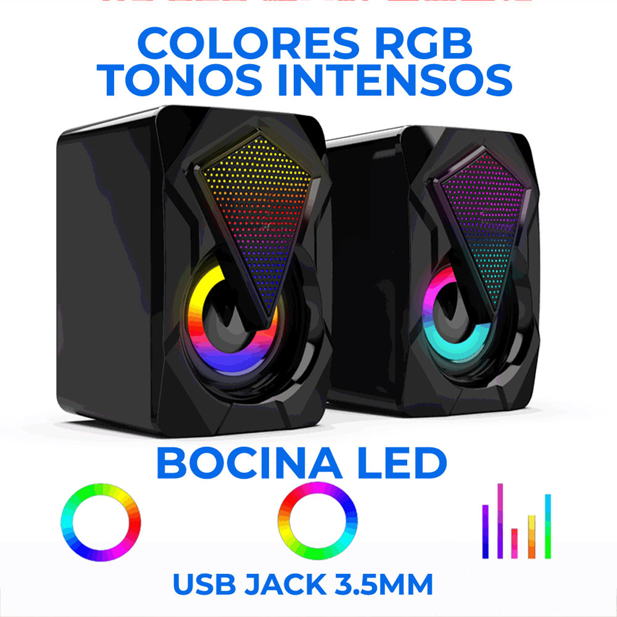 Bocinas Rgb Para Computadora Laptop Altavoces Rgb Con Control De Volumen Portatil 3.5mm USB estilo gamer con colores brillantes
