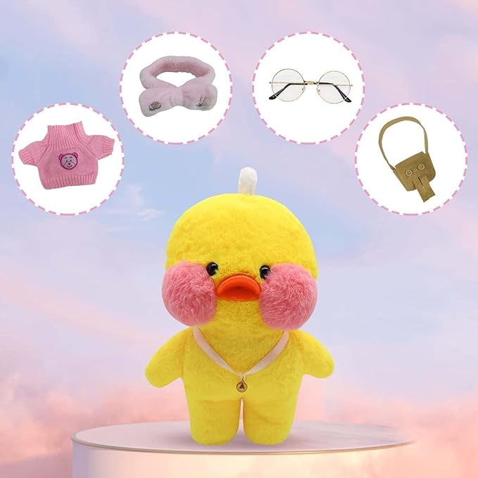 Jesir Peluche de Pato Kawaii de 30 cm,Pato De Peluche Suave con Ropa