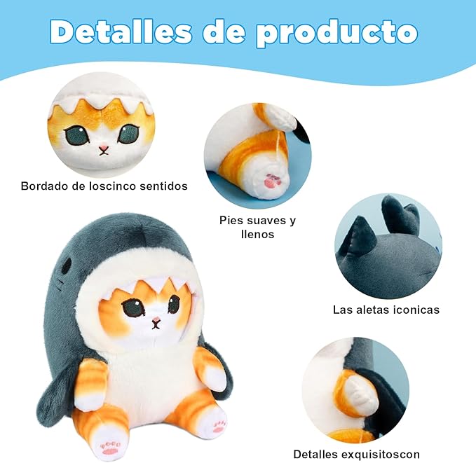 MOONPAI Juguete de Peluche (13cm-Gato tiburón)