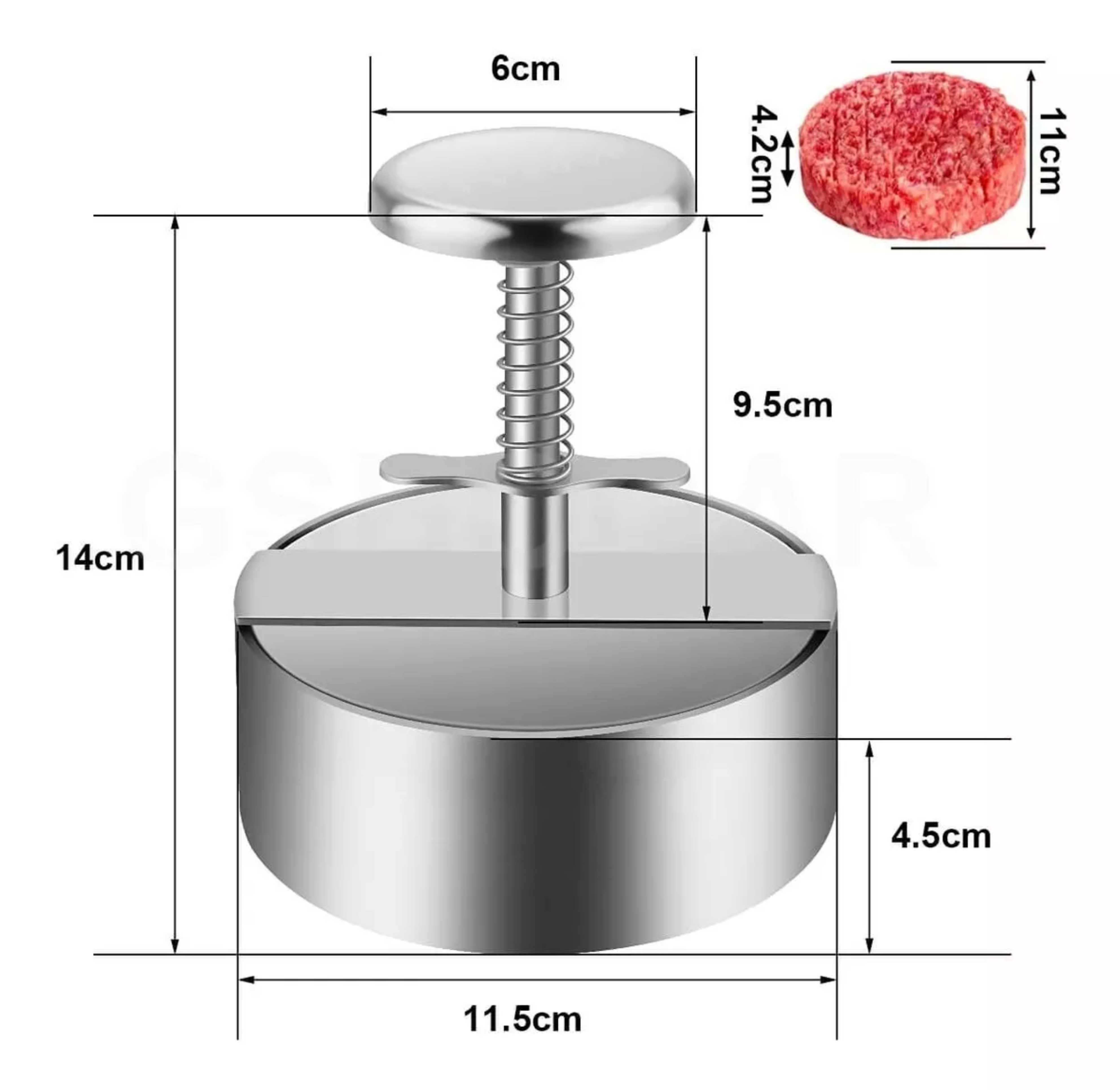 Prensa Carne Para Hamburguesas Moldes Acero Ajustable Manual