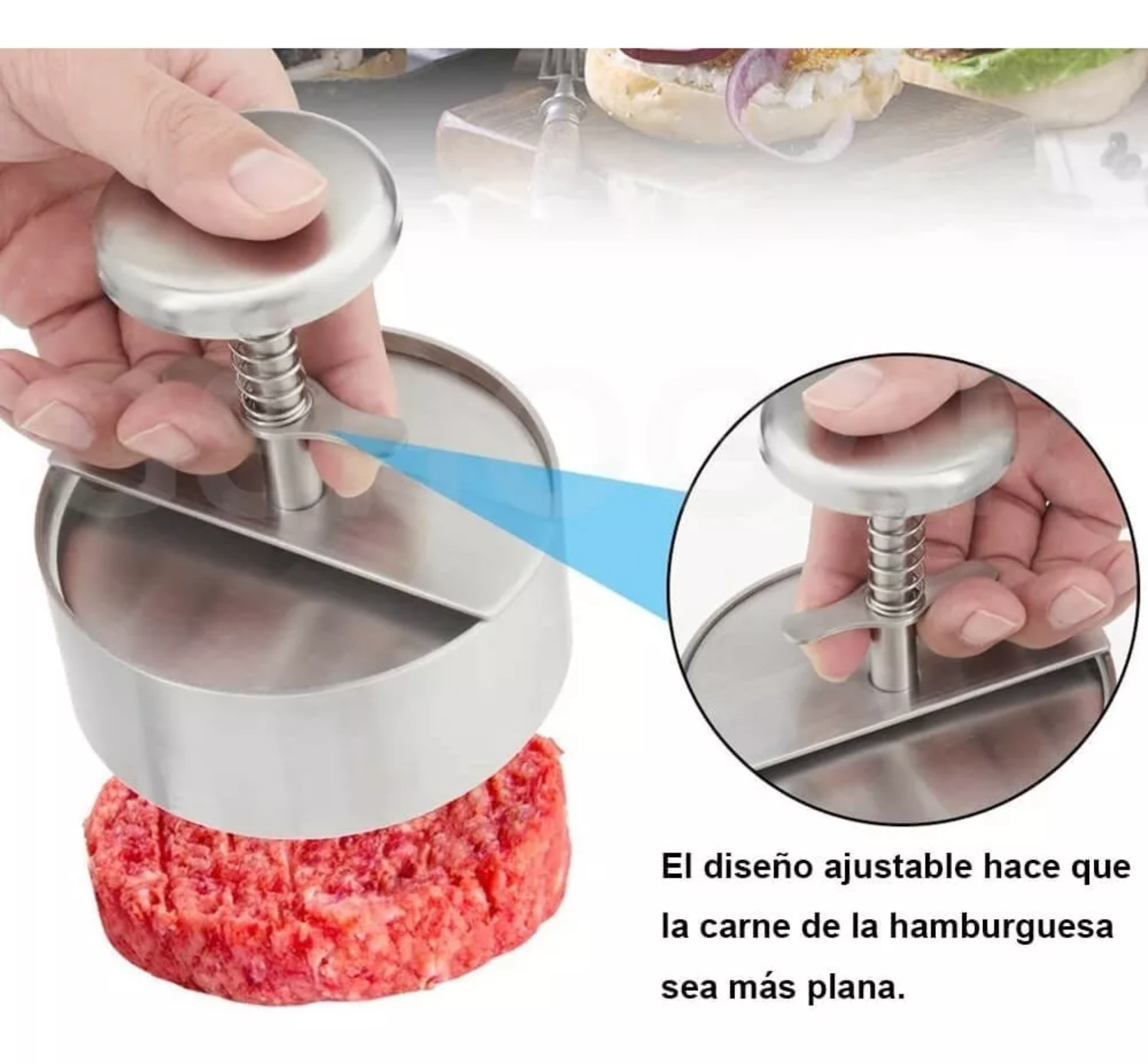 Prensa Carne Para Hamburguesas Moldes Acero Ajustable Manual