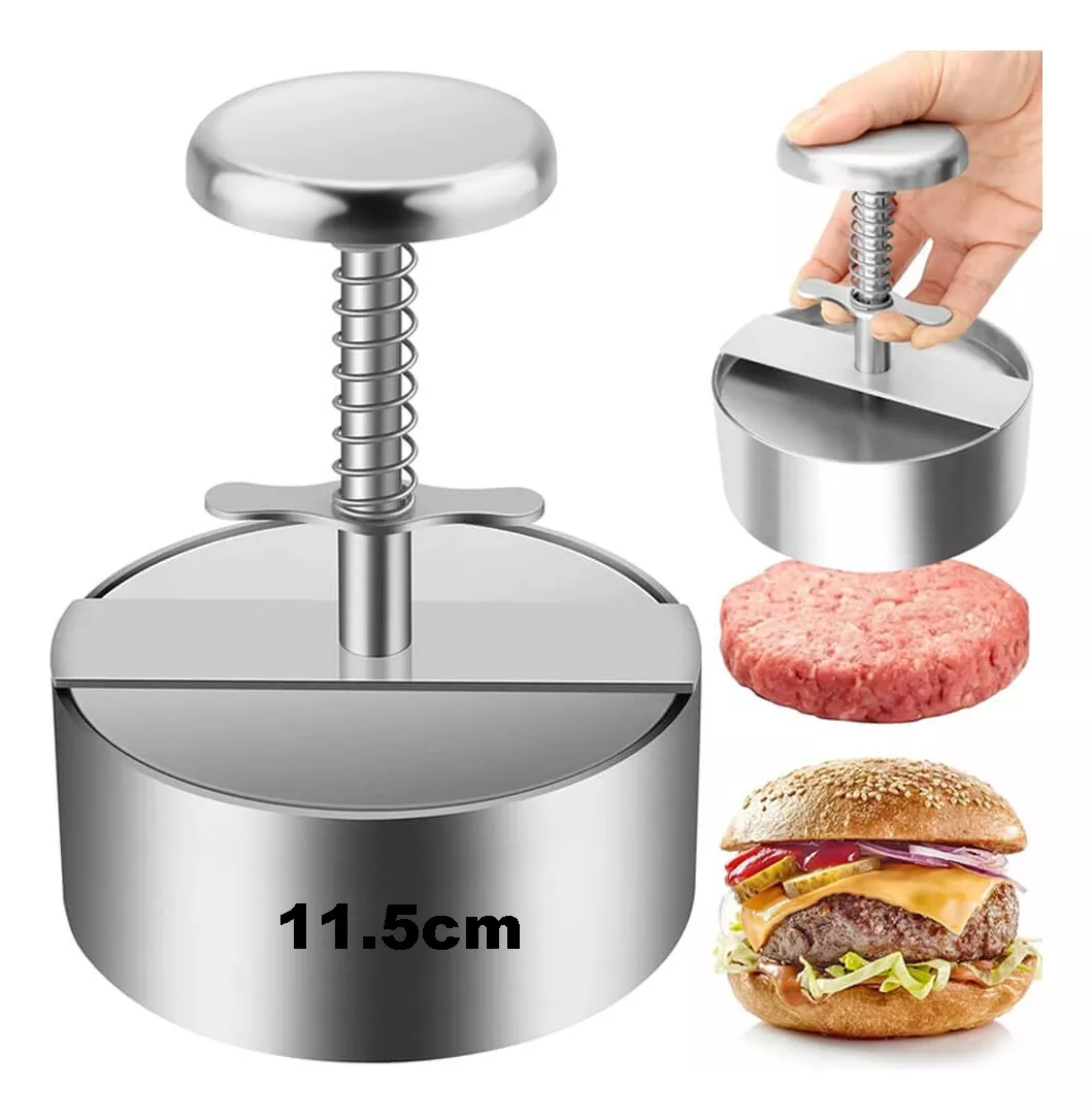Prensa Carne Para Hamburguesas Moldes Acero Ajustable Manual