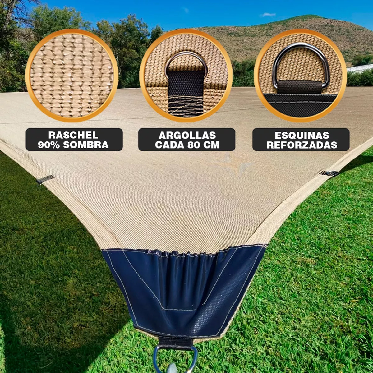 Malla Sombra 90% Raschel Beige De 6mx4m Reforzada Hanlob