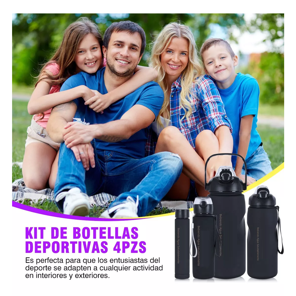 Vaso Motivacional 4pzs Botella De Agua A Deportiva Bicicleta Negro