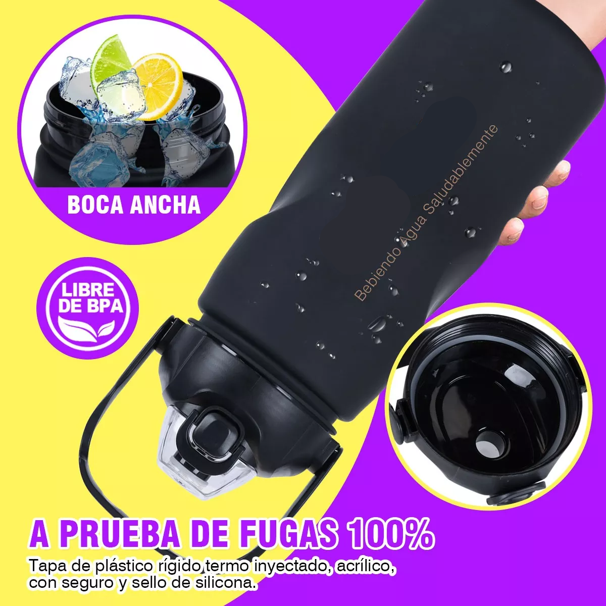 Vaso Motivacional 4pzs Botella De Agua A Deportiva Bicicleta Negro