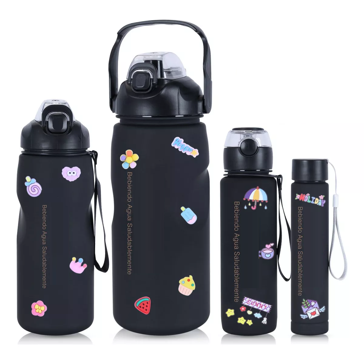 Vaso Motivacional 4pzs Botella De Agua A Deportiva Bicicleta Negro