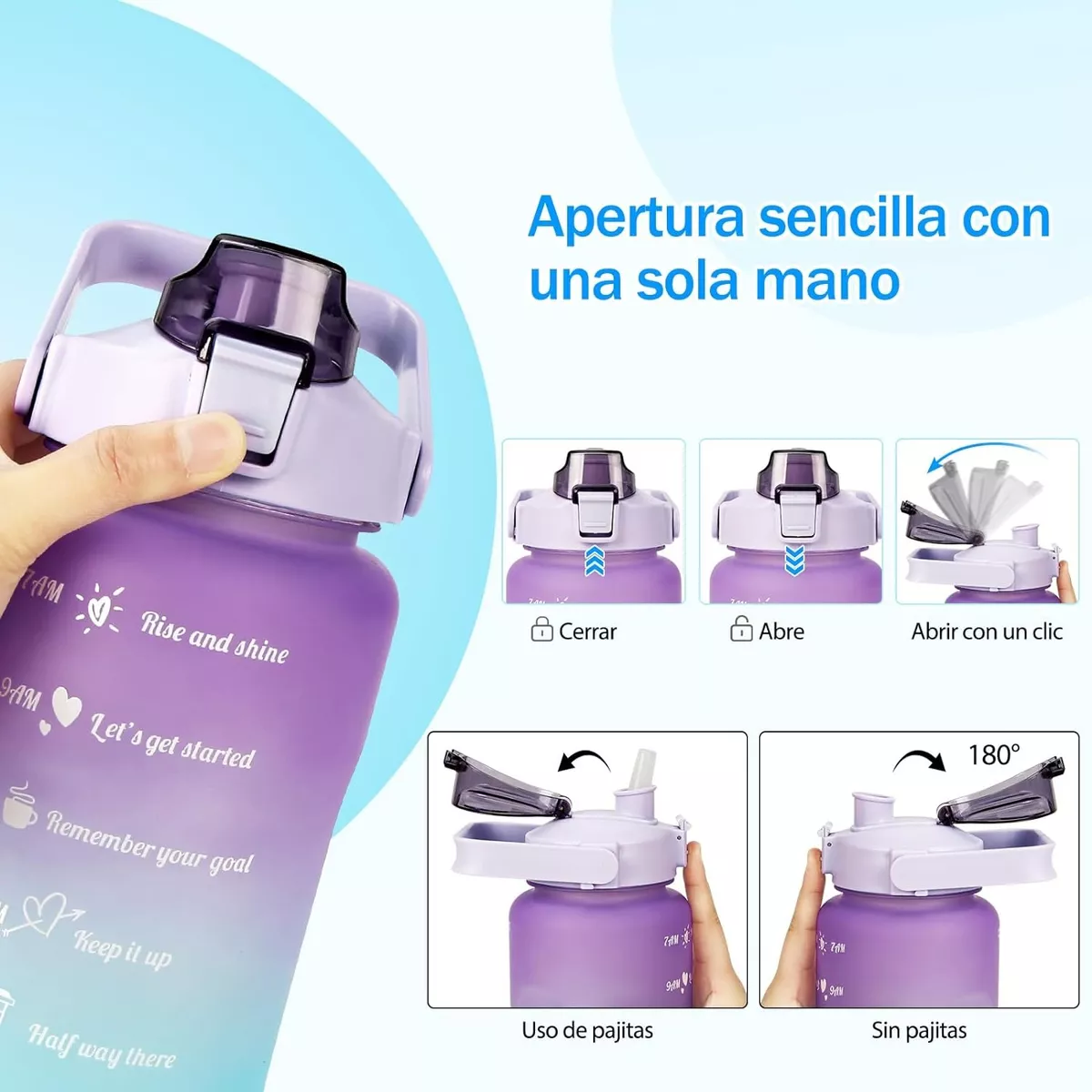 Botella De Agua Gran Capacidad Botella Deportiva 4pcs Morado
