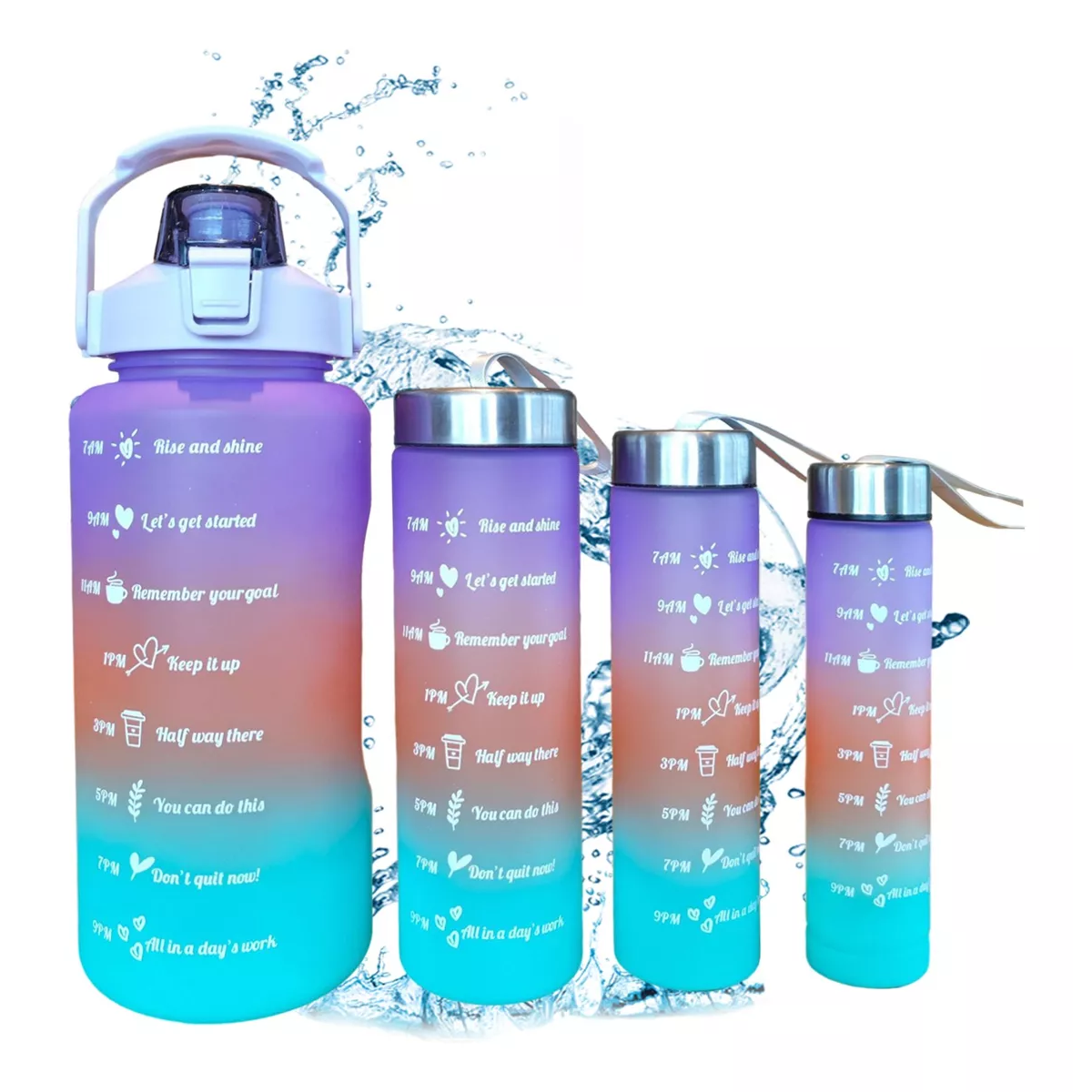 Botella De Agua Gran Capacidad Botella Deportiva 4pcs Morado
