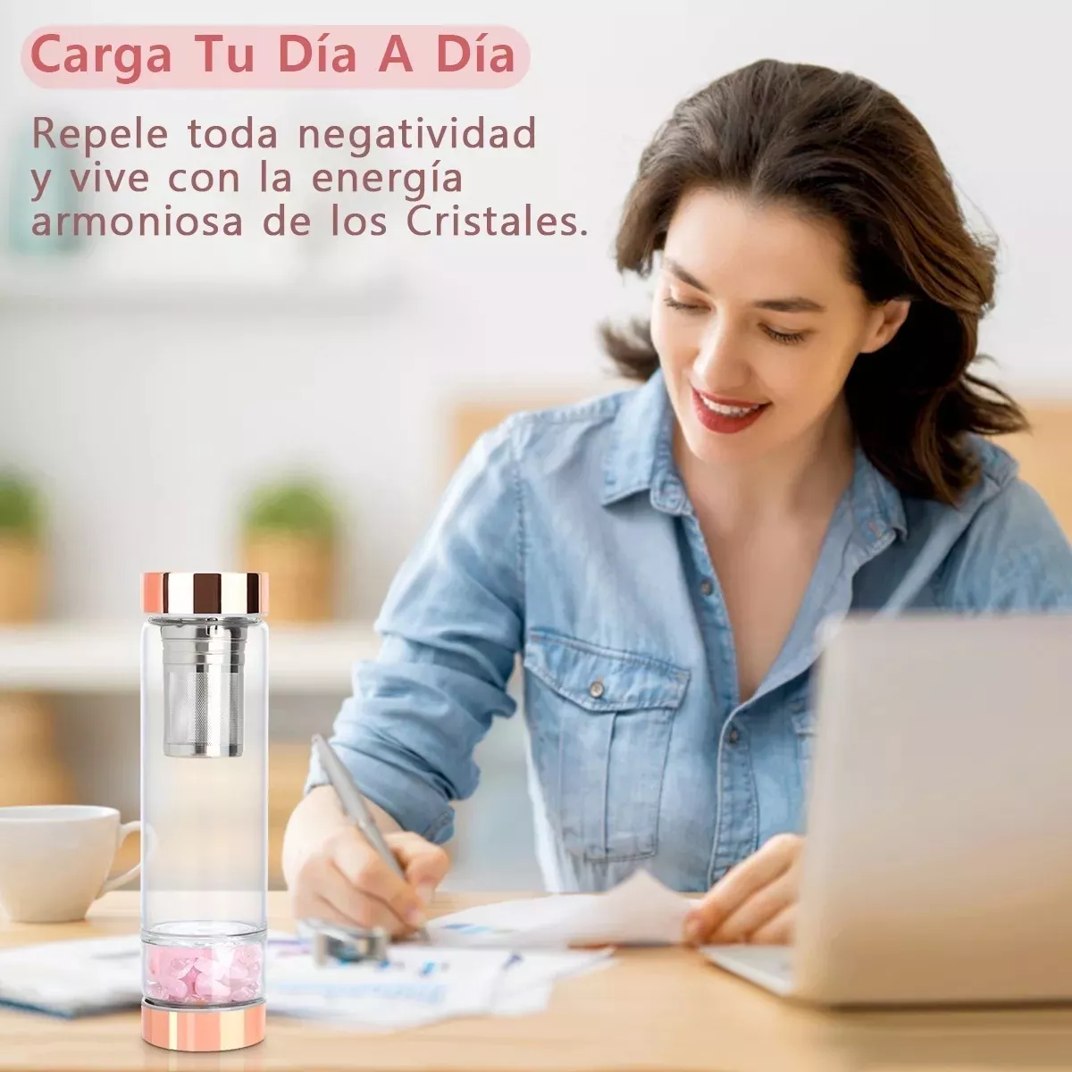 Botella Agua Con Cristal Energético Vaso De Cuarzo Botella Rose Gold