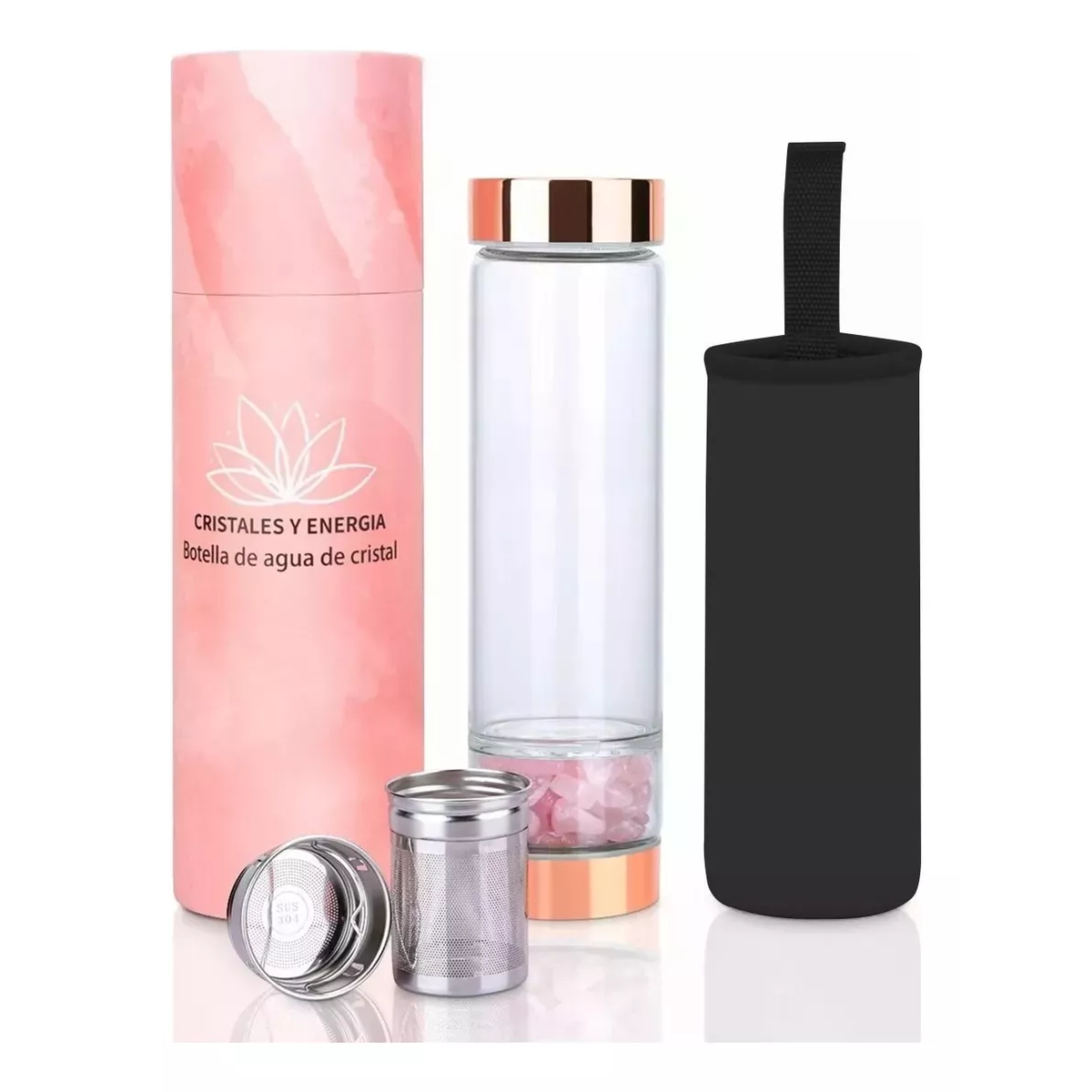 Botella Agua Con Cristal Energético Vaso De Cuarzo Botella Rose Gold