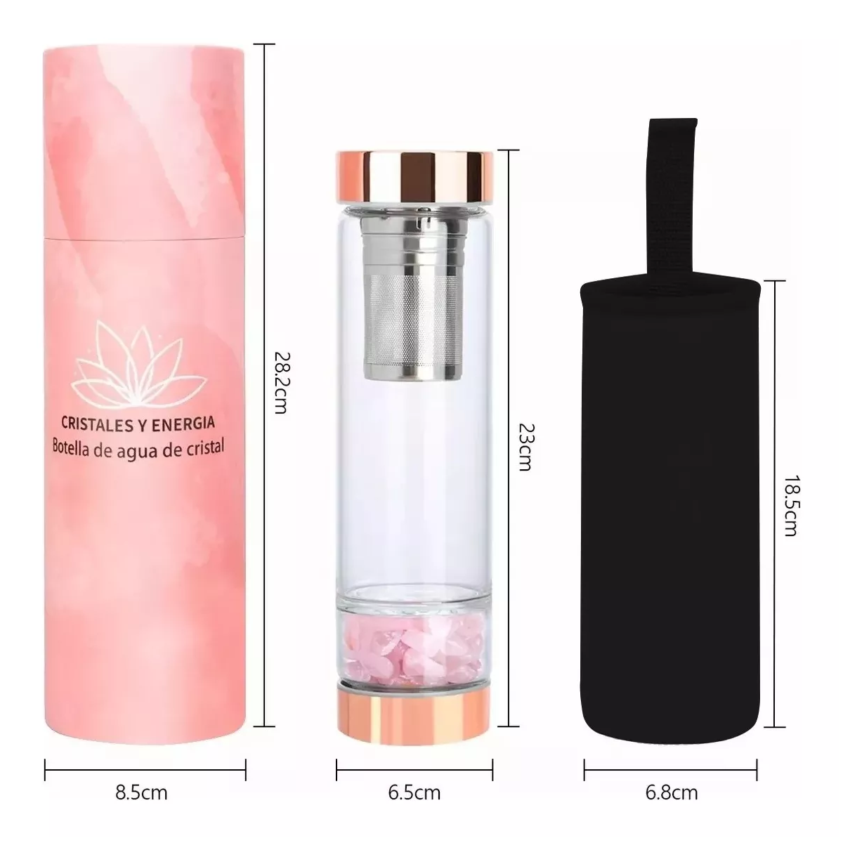 Botella Agua Con Cristal Energético Vaso De Cuarzo Botella Rose Gold
