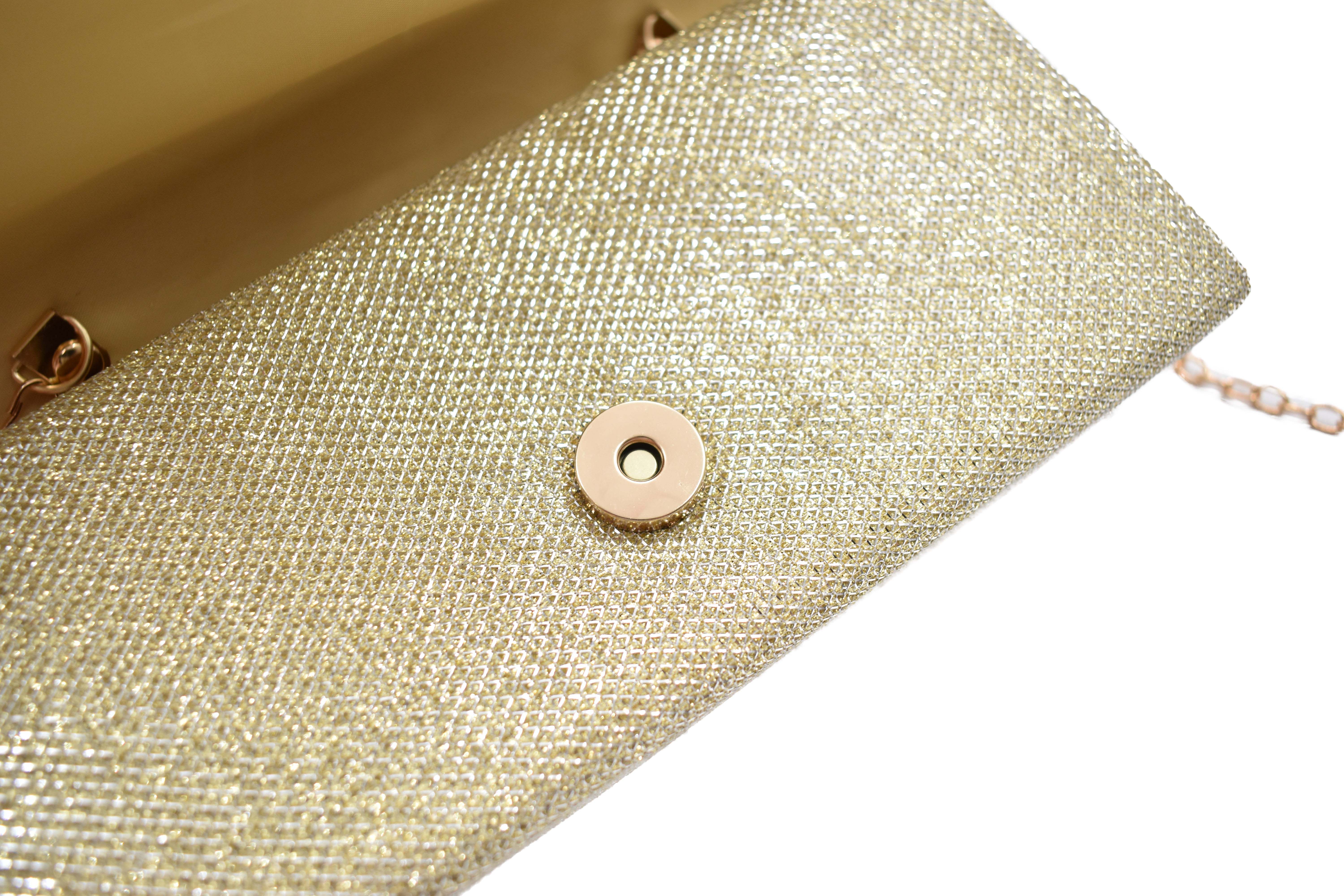 Bolsa clutch dorado con brillos 