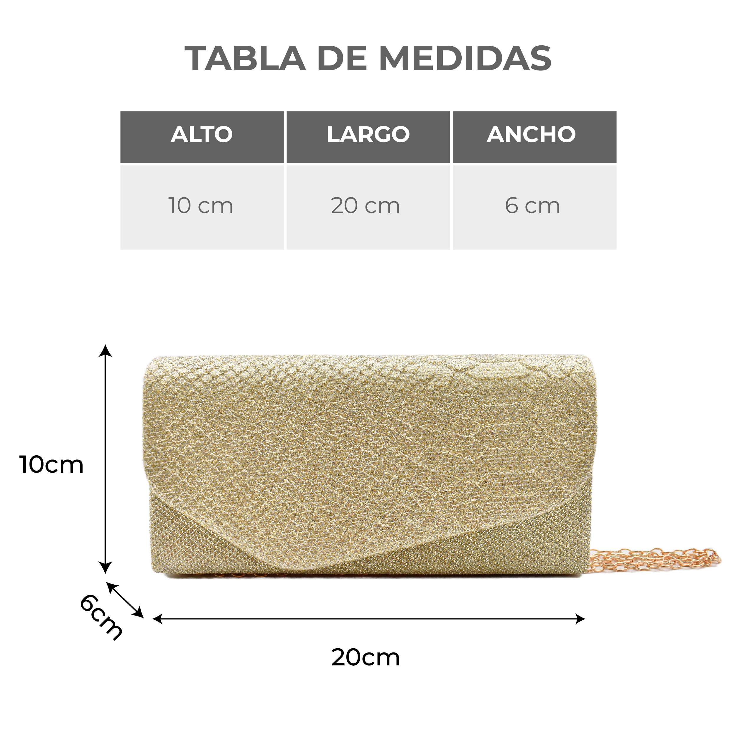 Bolsa clutch dorado con brillos 