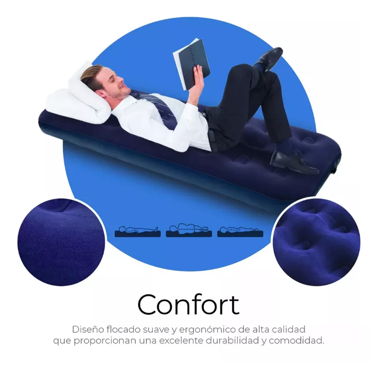 Colchon Cama Inflable Individual Camping Portatil Aire Azul Sport Team
