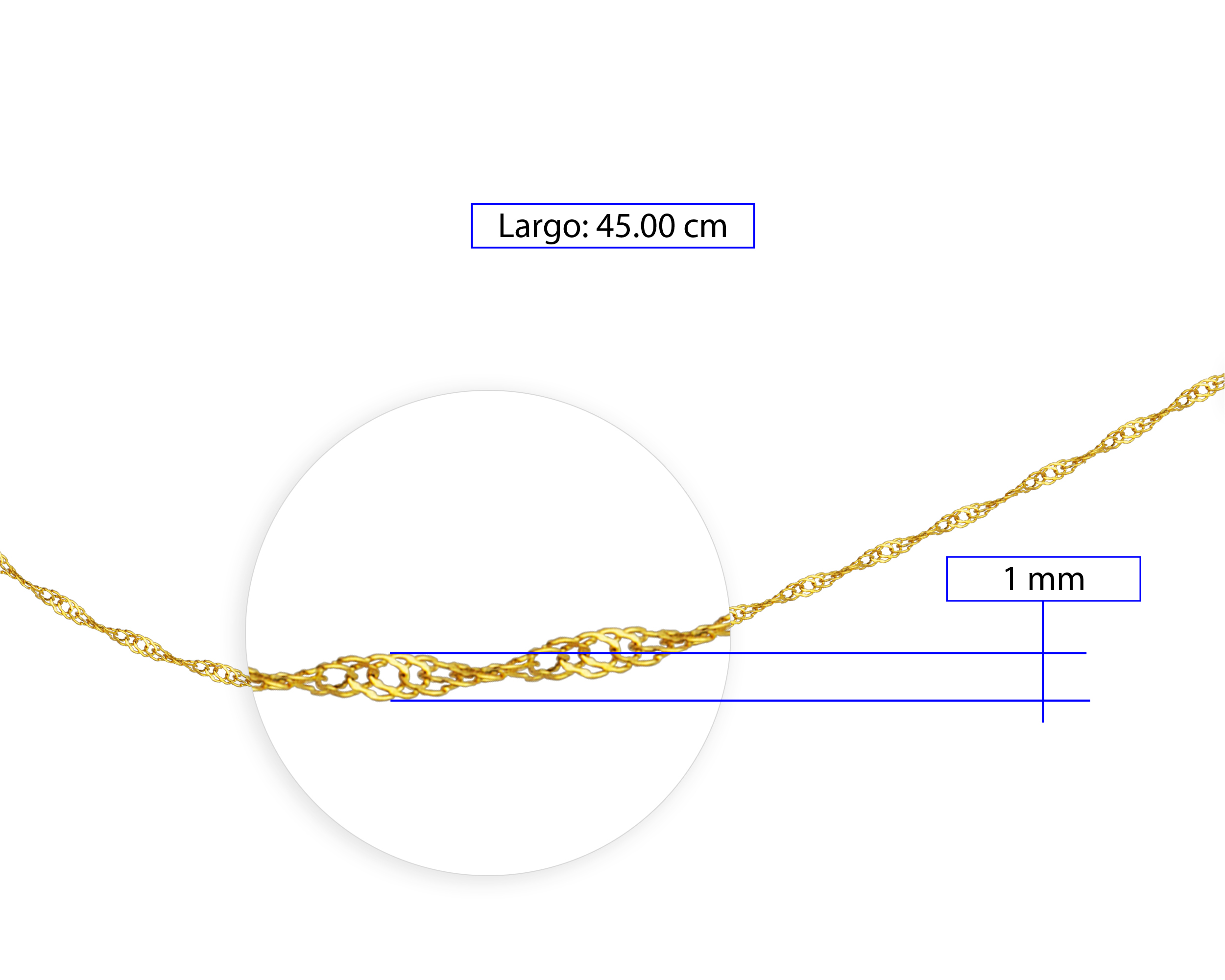 Collar Cadena Oro 10k Horoz Tejido Singapur 45cm Si95