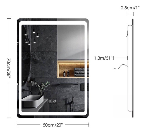 Espejo Con Luz Led Touch De Lujo Para Tocador O Baño 50x70cm