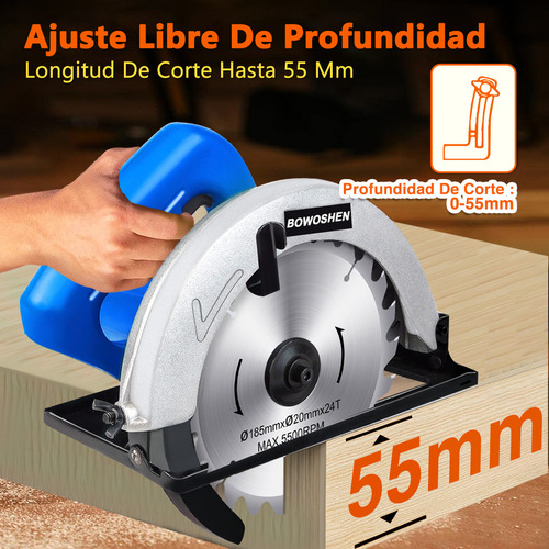 Sierra Circular Eléctrica Profesional Cortar Madera 185mm