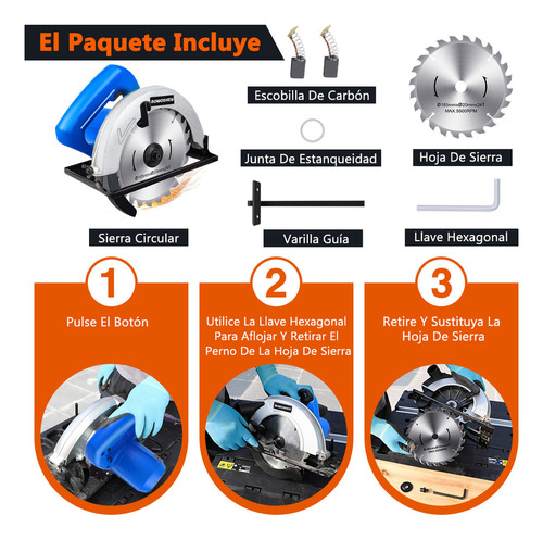 Sierra Circular Eléctrica Profesional Cortar Madera 185mm