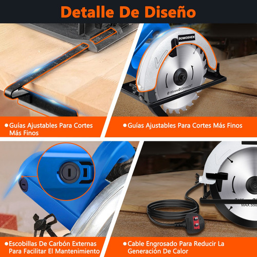 Sierra Circular Eléctrica Profesional Cortar Madera 185mm
