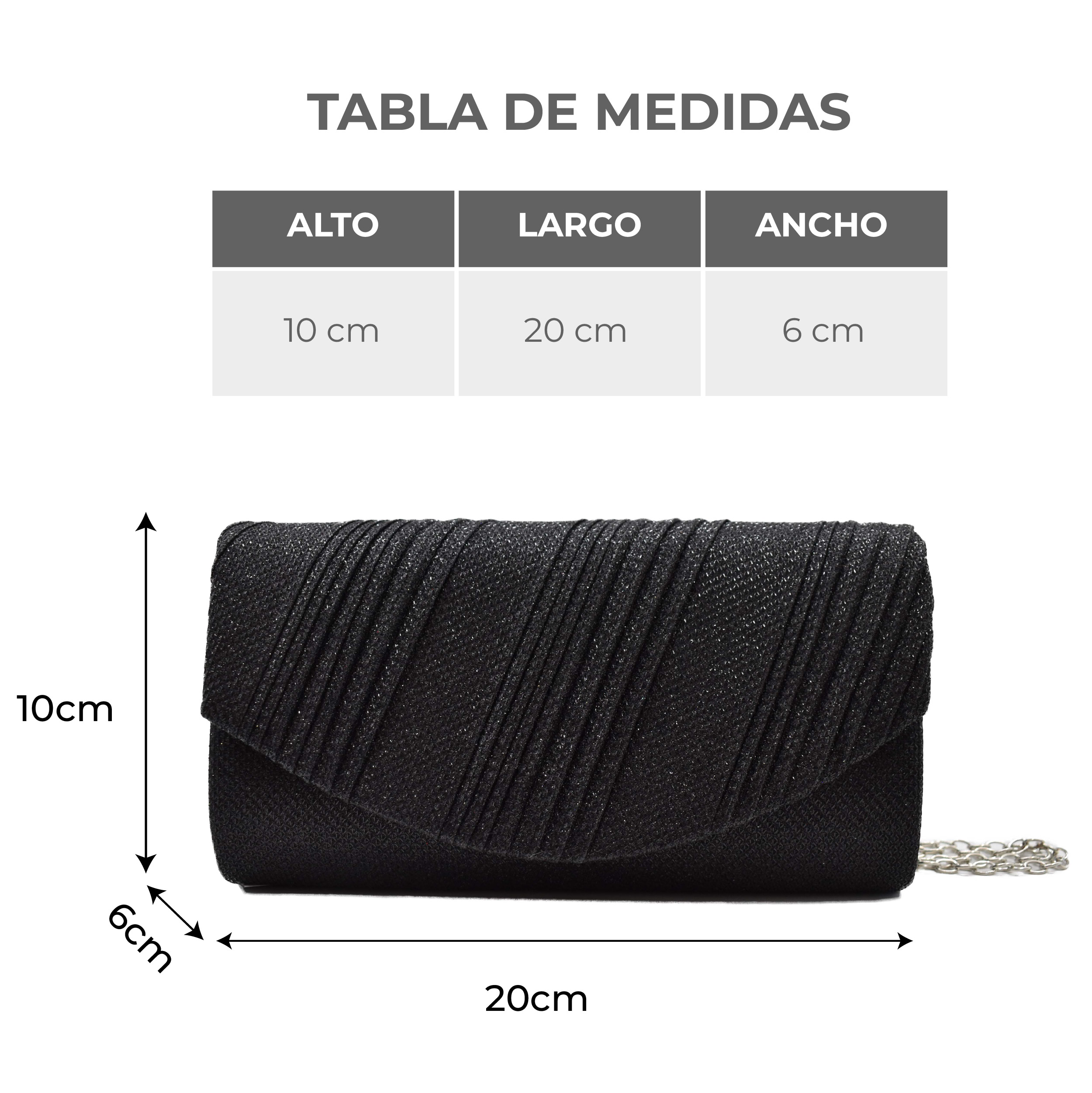 Bolsa clutch negro con detalle de líneas y brillos 