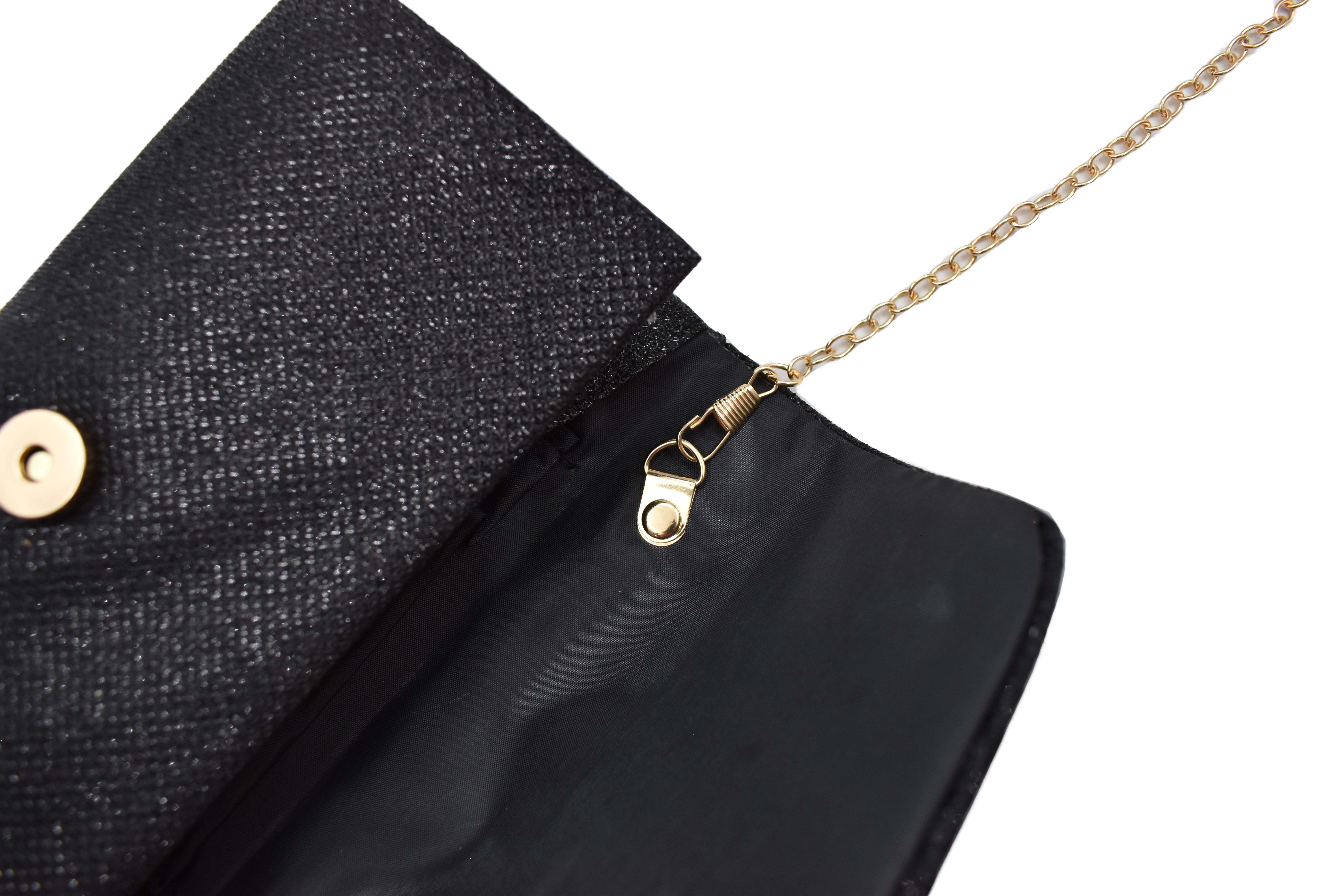 Bolsa clutch negra con brillos elegante 