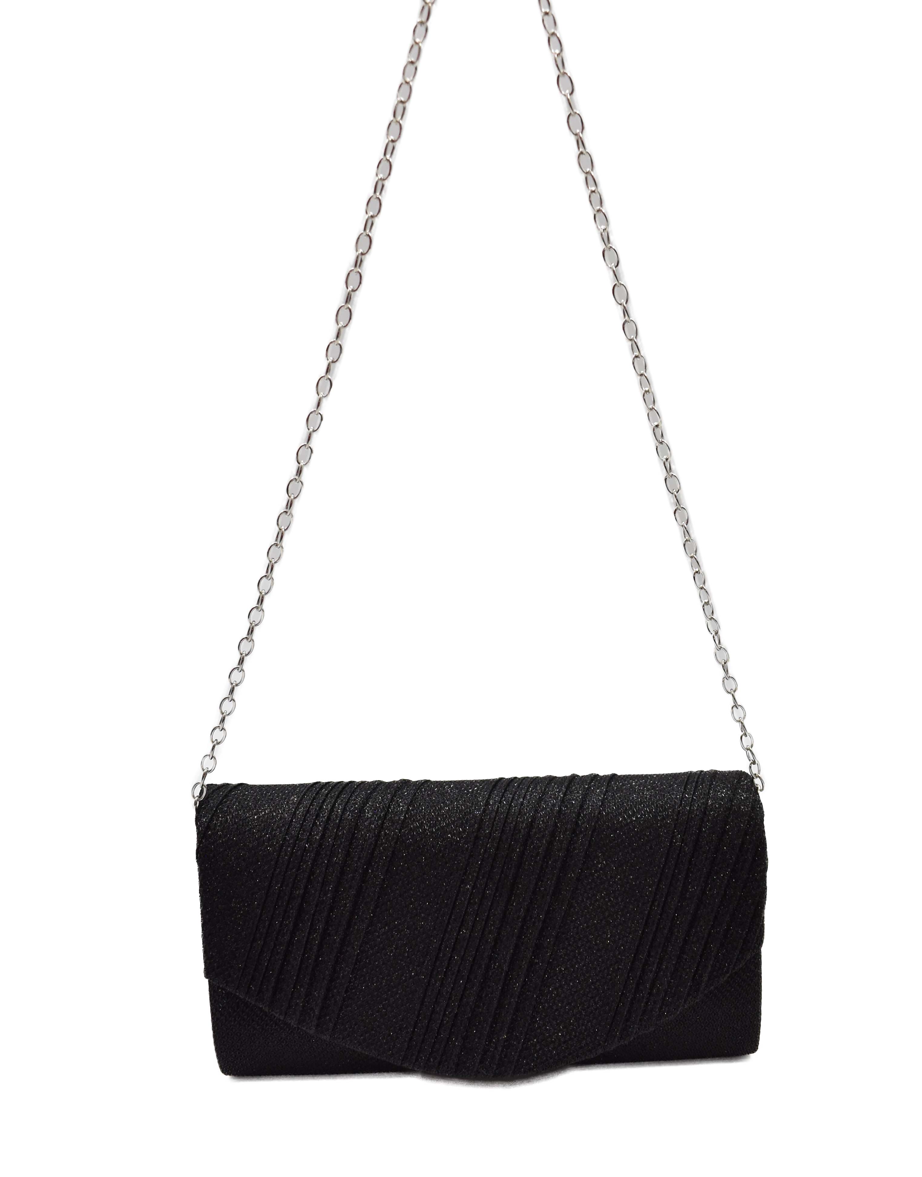 Bolsa clutch negro con detalle de líneas y brillos 