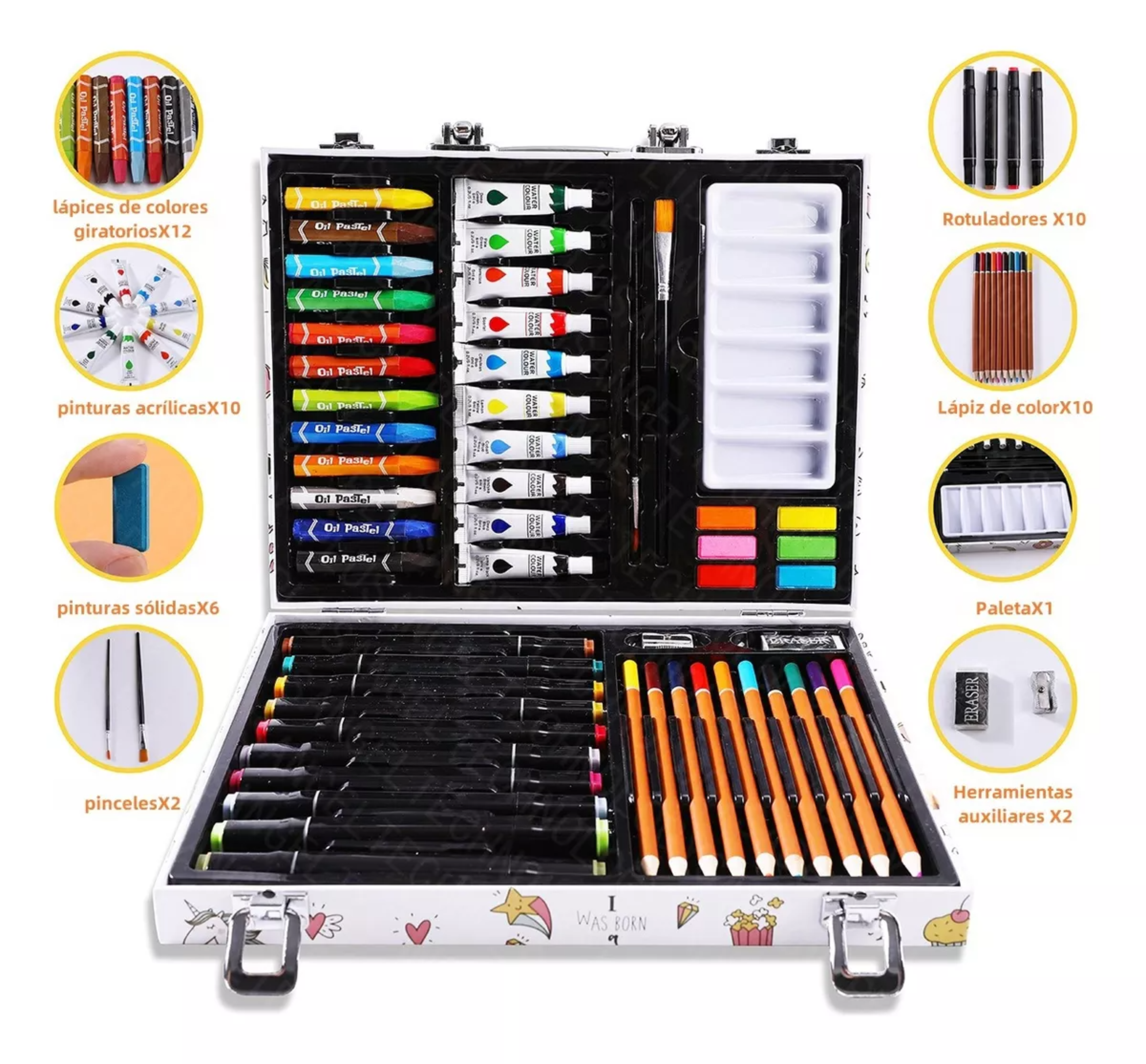 Set Colores Crayones Plumones Acuarela Kit Estuche Niños Art