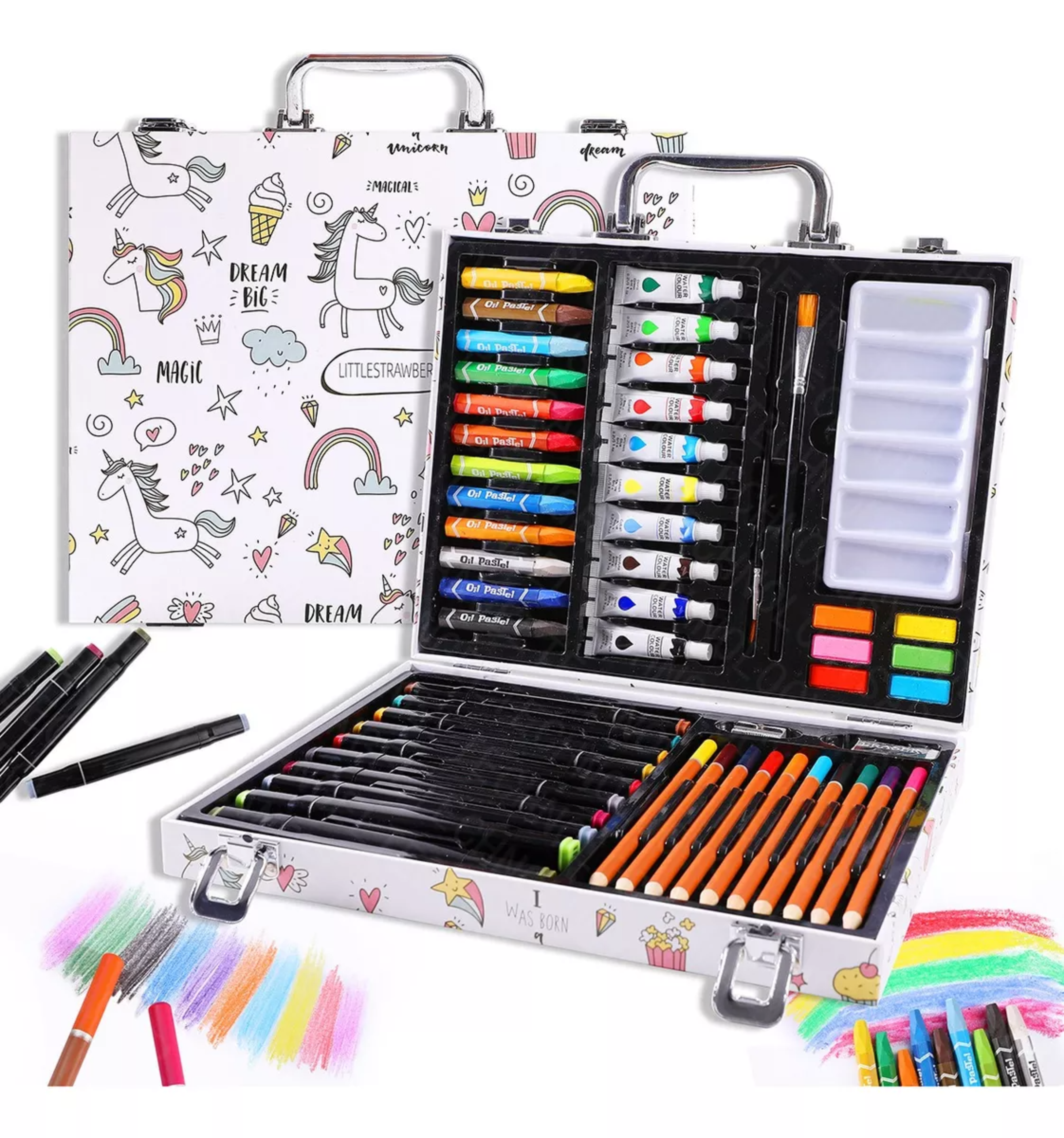 Set Colores Crayones Plumones Acuarela Kit Estuche Niños Art