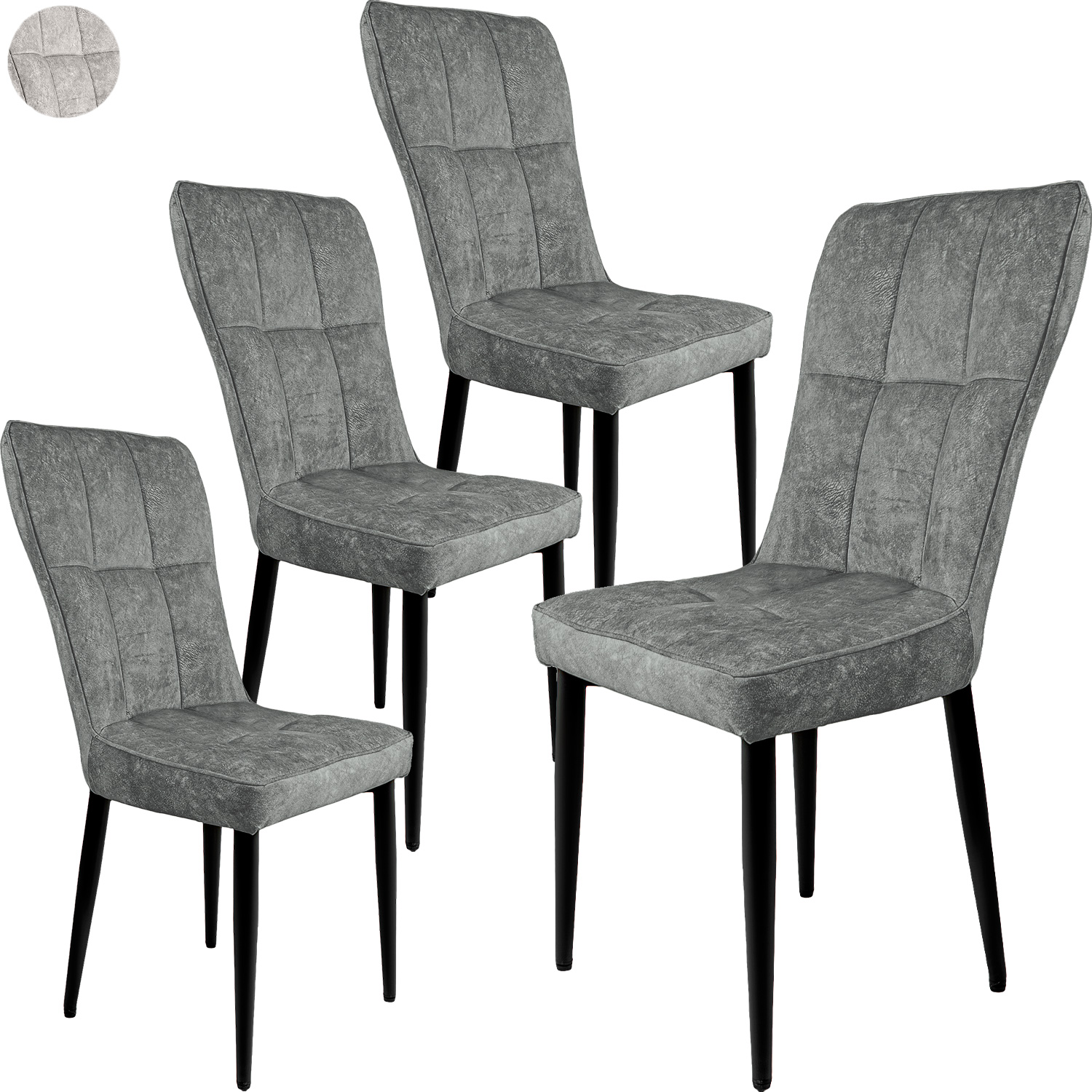 Juego Set 4 Sillas Vinipiel Modernas Comedor Tapizadas Gris Claro