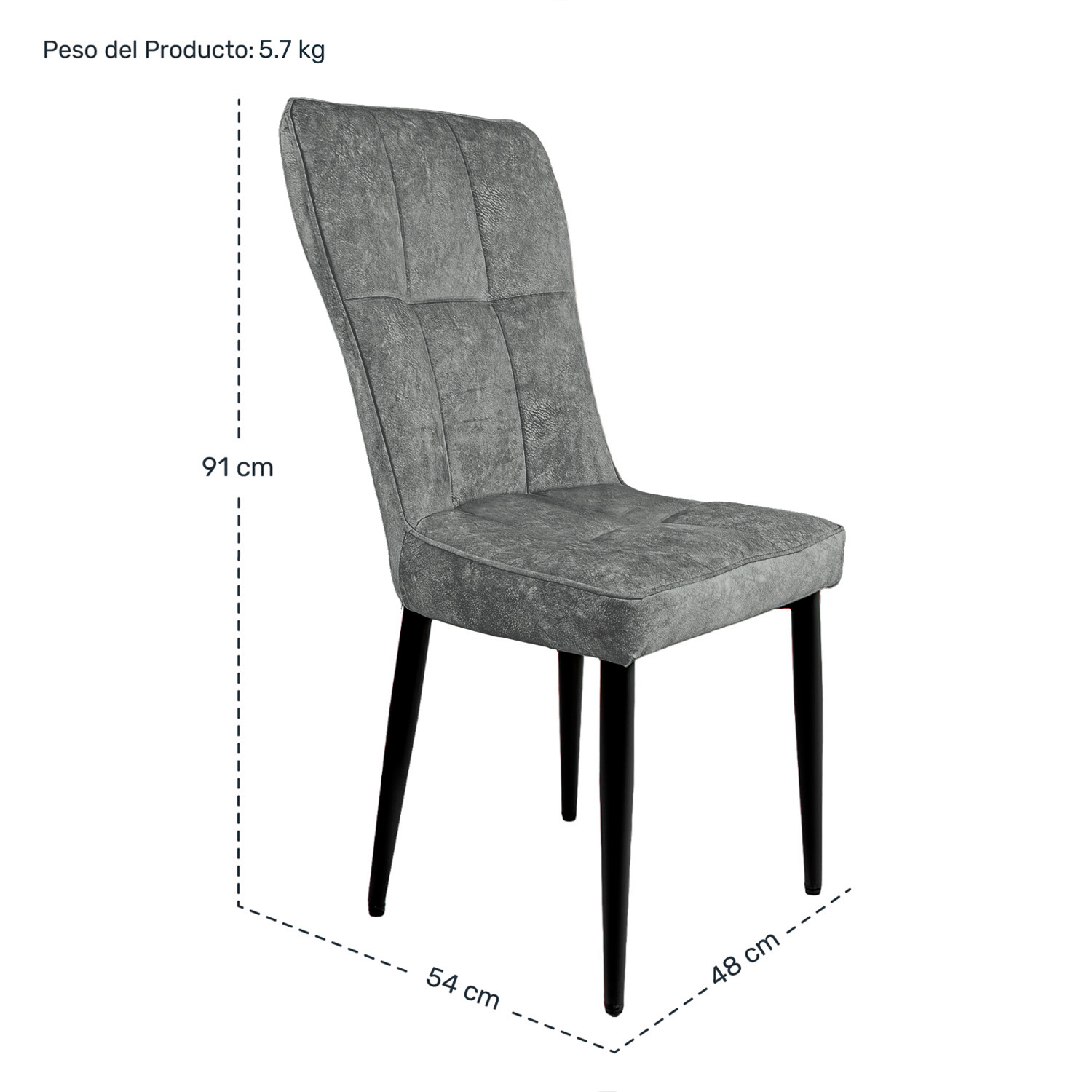 Juego Set 4 Sillas Vinipiel Modernas Comedor Tapizadas Gris Claro