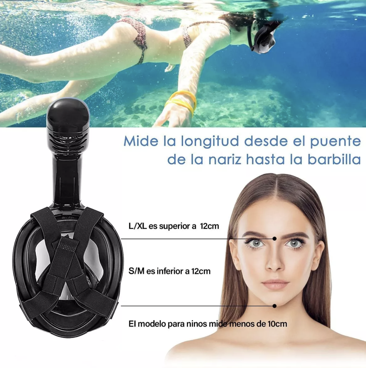 Máscara De Snorkel Con Bolsa Impermeable, De Cara Completa Con Soporte Para Cámara, De Vista Panorámica De 180° T