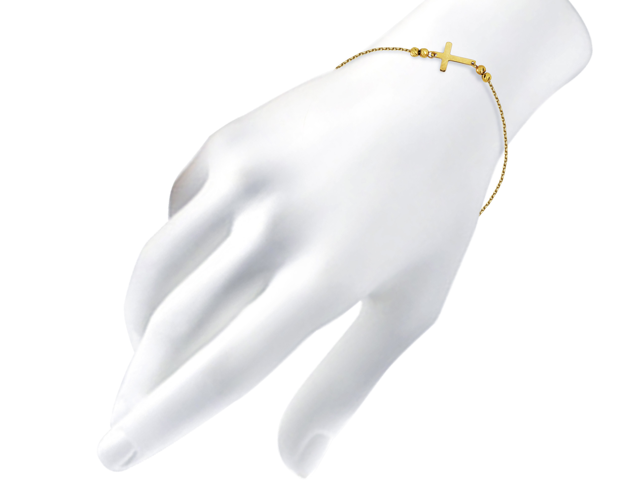 Pulsera Oro 10k Horoz Cruz 3col 18cm Si10