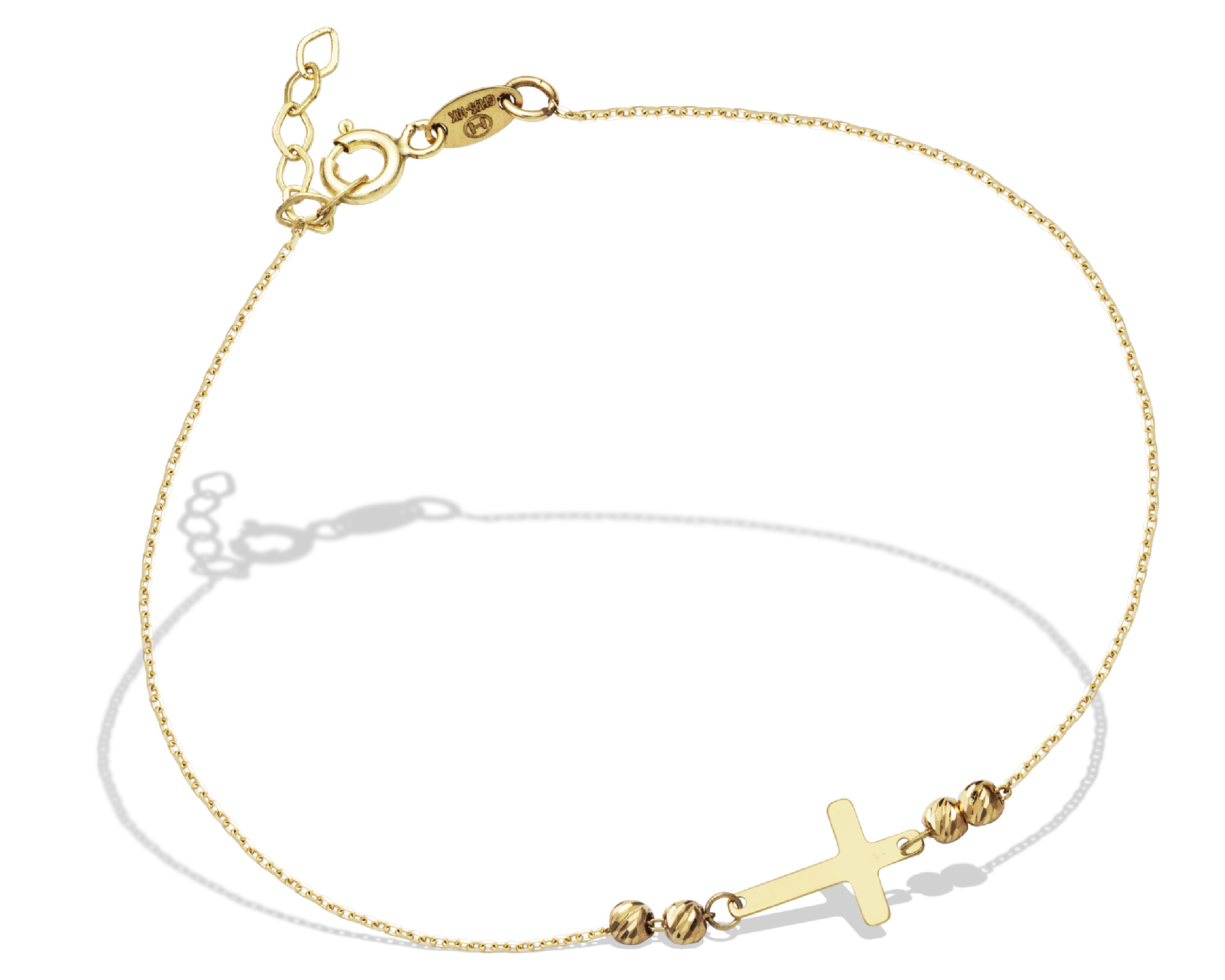 Pulsera Oro 10k Horoz Cruz 3col 18cm Si10