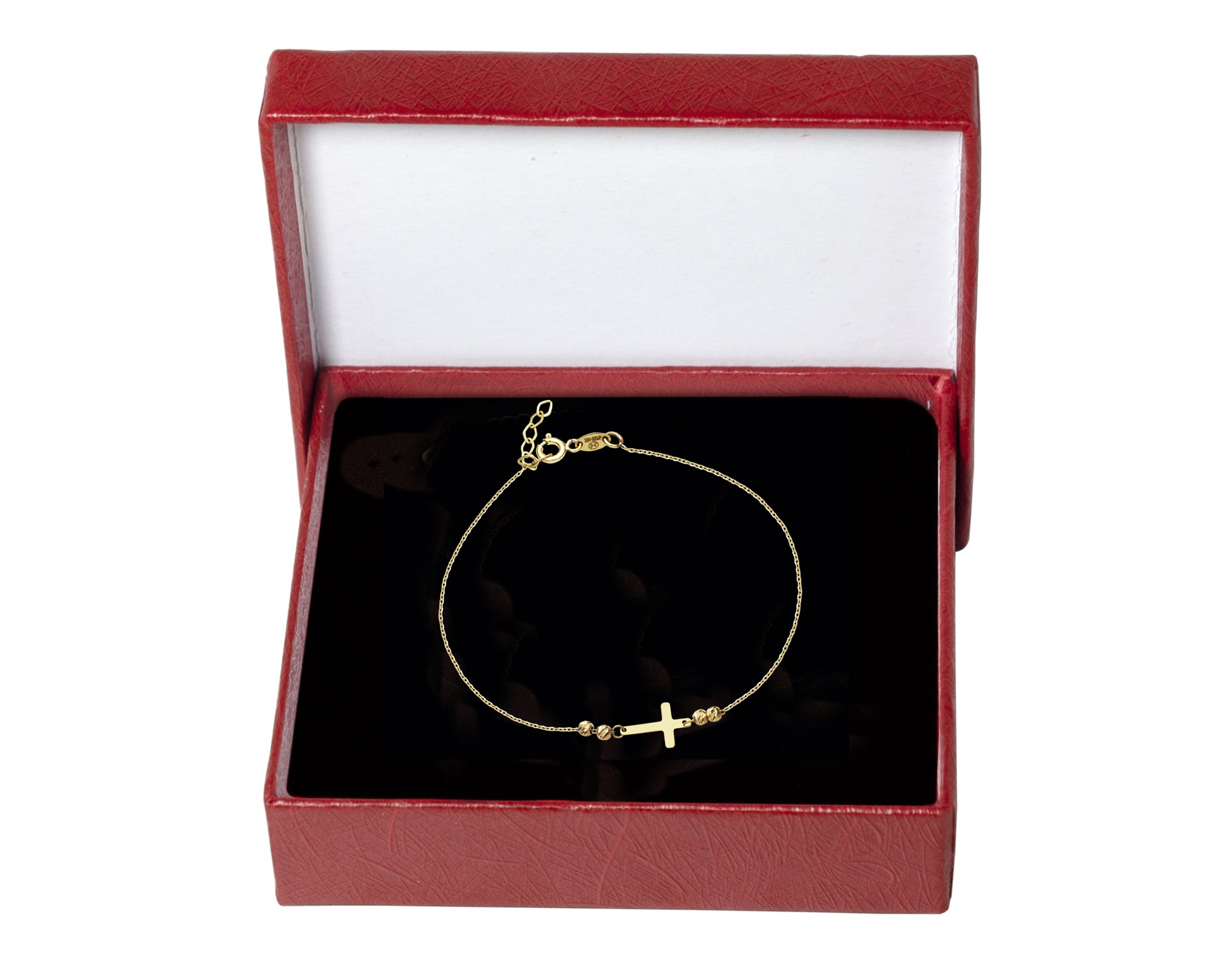 Pulsera Oro 10k Horoz Cruz 3col 18cm Si10