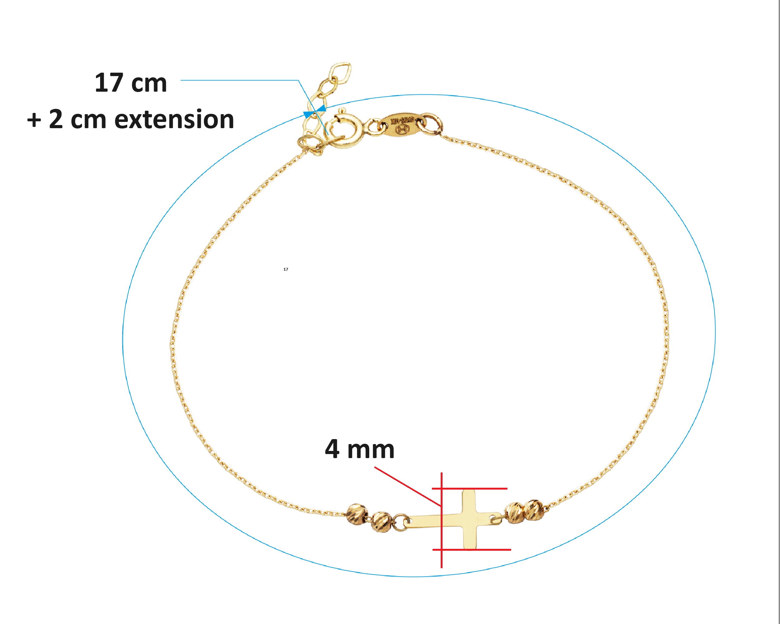 Pulsera Oro 10k Horoz Cruz 3col 18cm Si10