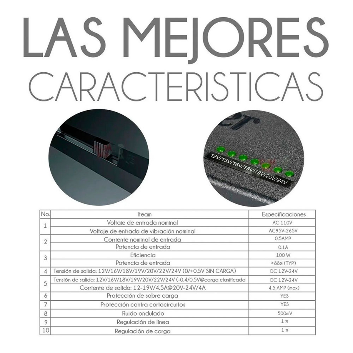 Cargador Universal Laptop Voltaje Variable 8 Puntas 12 - 24v