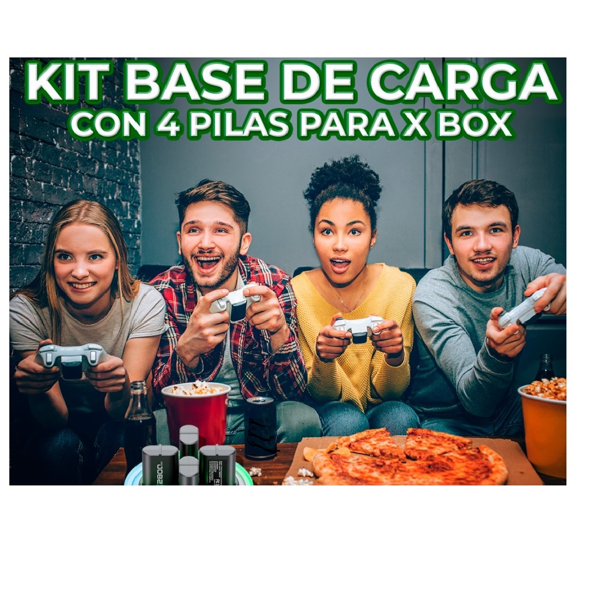 Paquete de 4 Pilas para Control Xbox One y X|S con Base de Carga con Luz RGB.