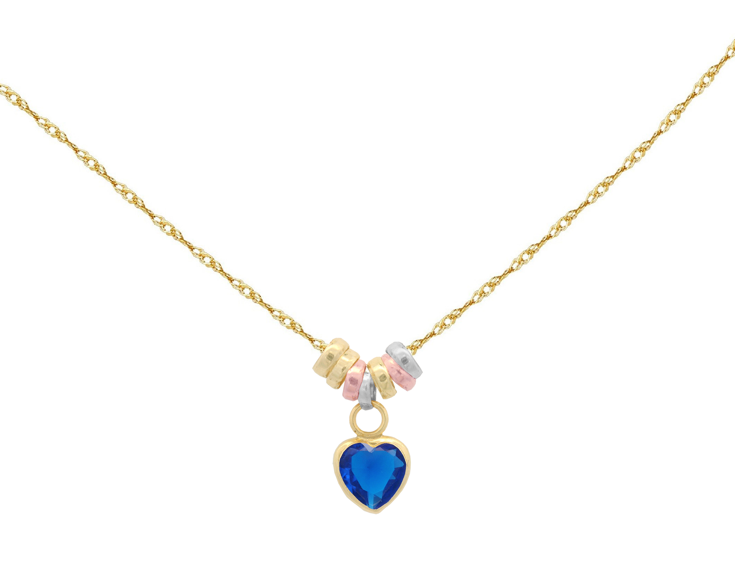 Collar Gargantilla Oro 10K Horoz Corazón Circonia Tono Azul Zafiro 45cm S1109