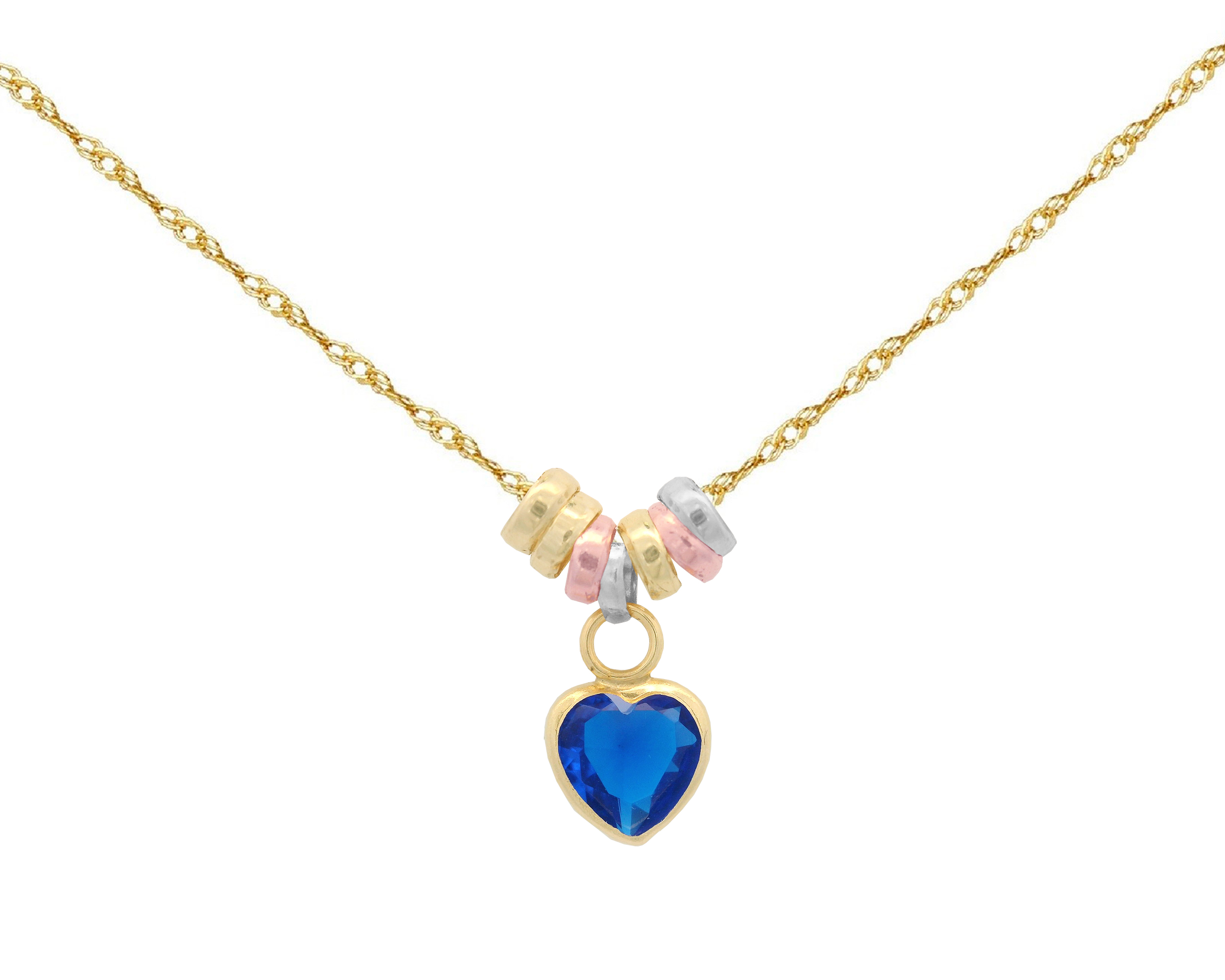 Collar Gargantilla Oro 10K Horoz Corazón Circonia Tono Azul Zafiro 45cm S1109