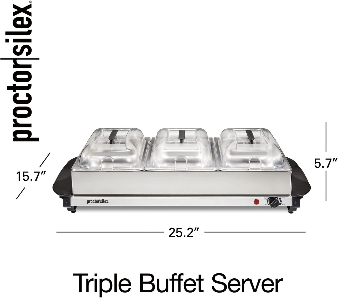 Proctor Silex 34300 Servidor buffet (bufetera)/ Bandeja de calentamiento, Terminado acero inoxidable, Three 2.2 Quart Stainless Steel Chafing Dishes